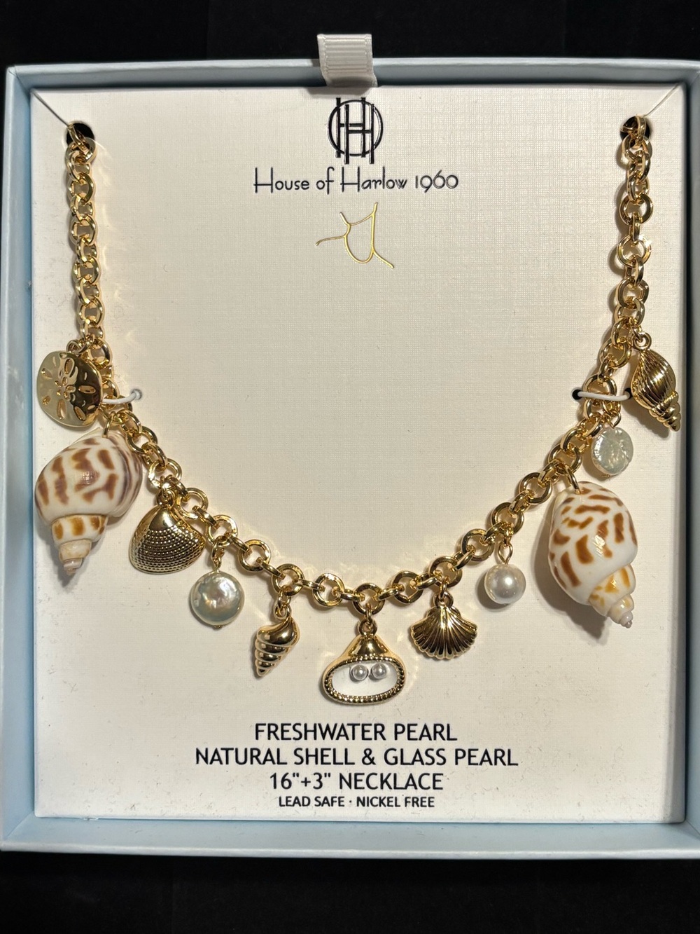 House of Harlow 1960 Freshwater Pearl & Natural
Shell Charm Necklace NIB